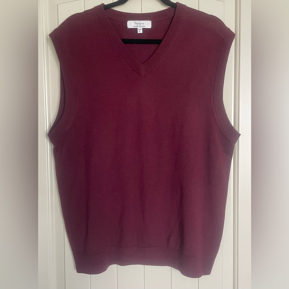 Turnbury Mens Large Extra Fine Merino Wool Vest Wine Maroon Size L